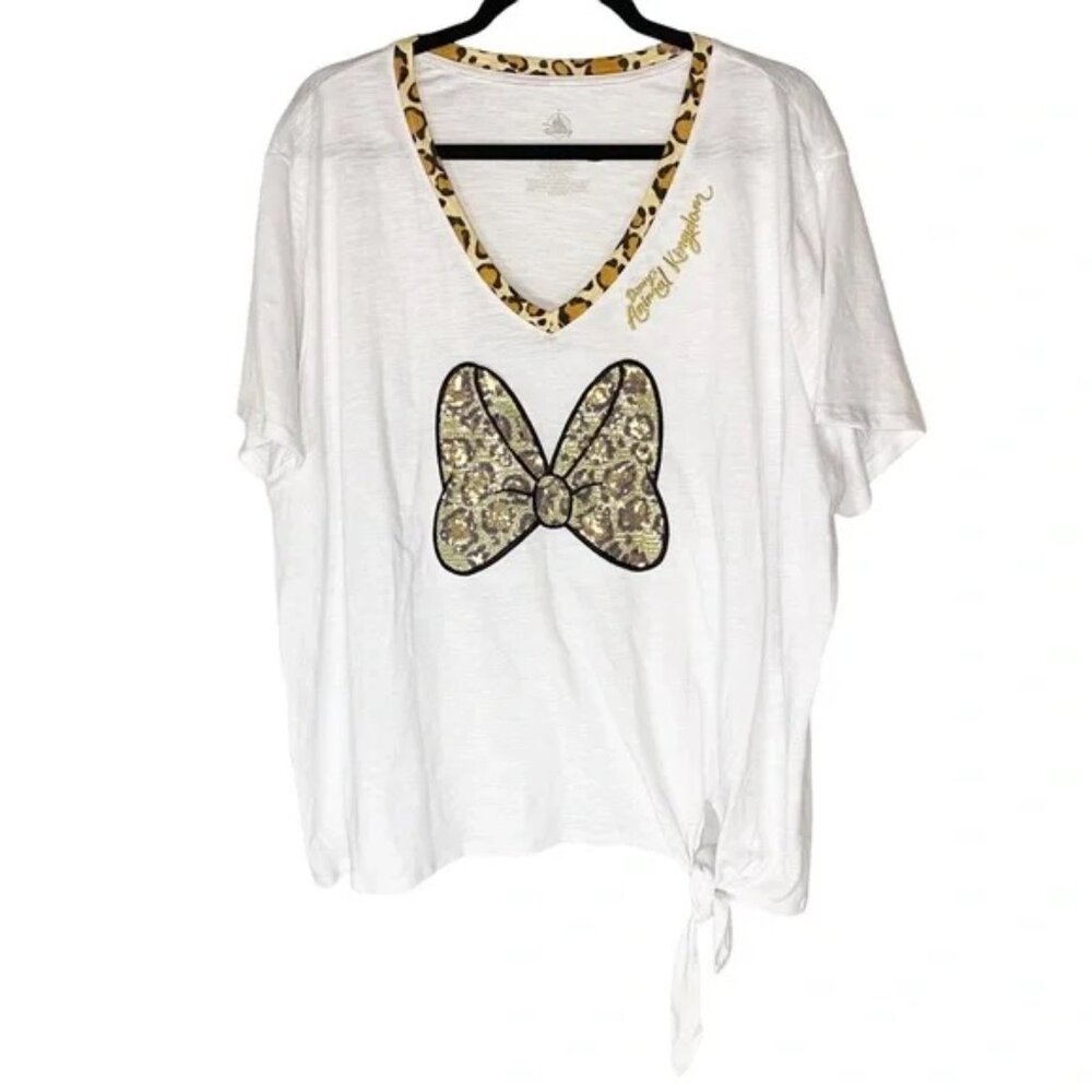 Disney Animal Kingdom Sequin Leopard Print Minnie Bow Shirt 2X